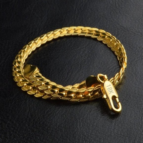 Other - 8 Inch 18k Gold Bracelet 5MM Side Chain Bracelet For Woman Man Wedding Jewelry